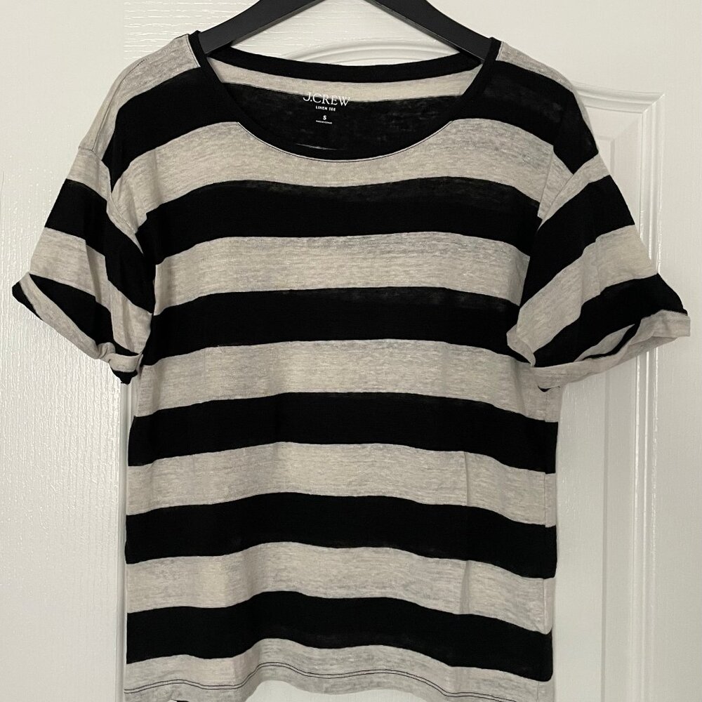 J.Crew Linen Roll Cuff Tee in Stripe - Picture 3 of 7